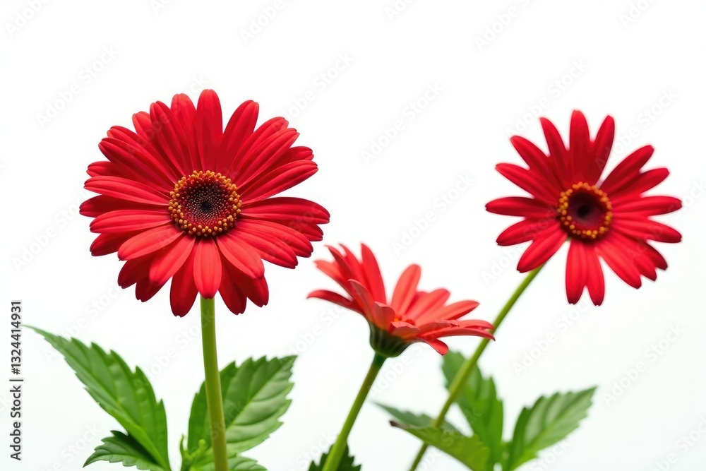 Small red gerber daisies isolated on white background, bloom, garden Small red gerber daisies isolated on white background, bloom, garden