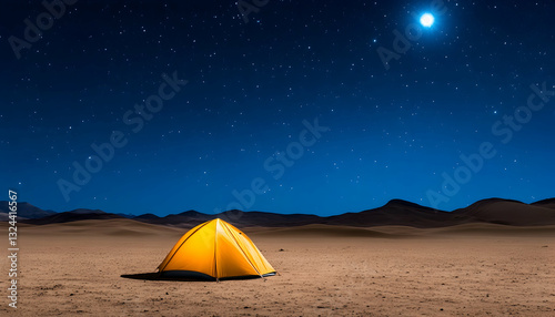 Desert night camping under a brilliant starry sky