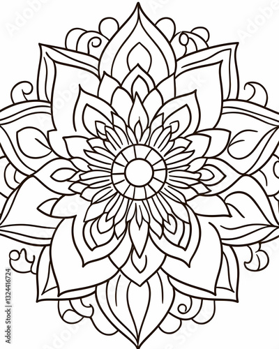Detailed black and white mandala coloring page
