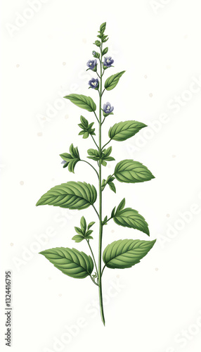 Detailed botanical illustration of a flowering herb