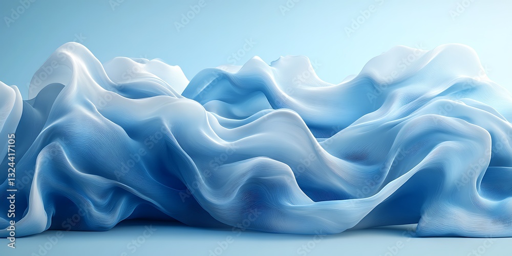 Obraz premium Blue fabric waves, abstract art, soft, light background