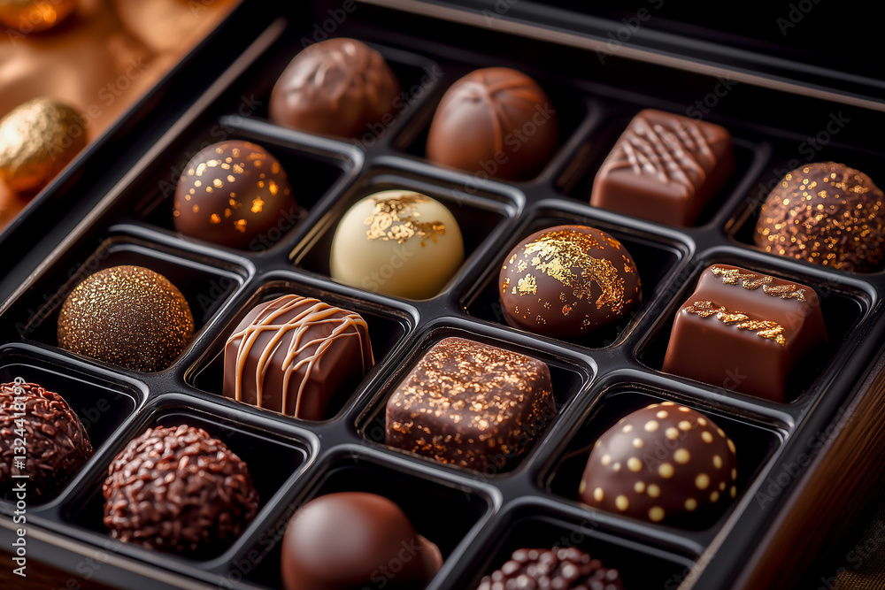 Chocolate truffles and pralines in elegant packaging
