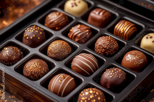 Obraz na płótnie Chocolate truffles and pralines in elegant packaging w salonie