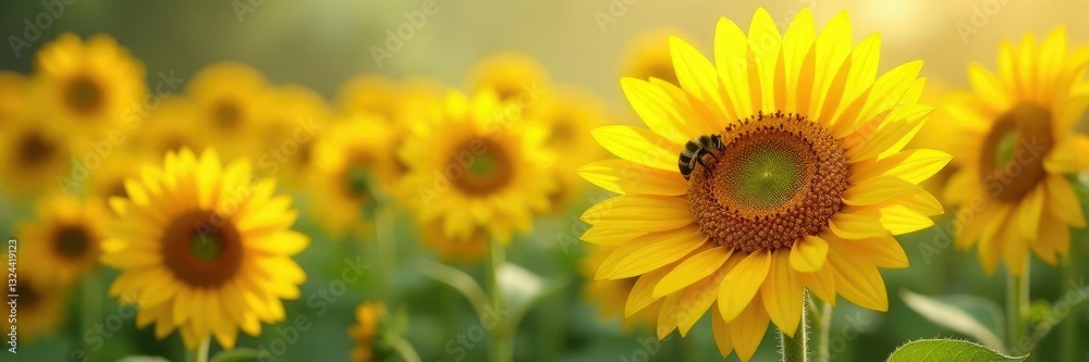 Vanilla bean clusters with blooming sunflowers, bees, flowers, blossoms Vanilla bean clusters with blooming sunflowers, bees, flowers, blossoms