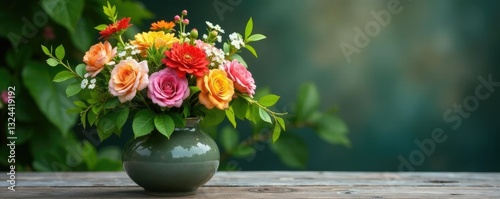 Wallpaper Mural Vase filled with colorful flowers and lush greenery, greenery, floral arrangements Torontodigital.ca