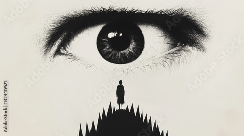 A poster for the german expressionist film the cabinet of dr caligari The hypnotist is over the top of the somnambulist whos eyes are wide open with fear the background is white shaded pointed