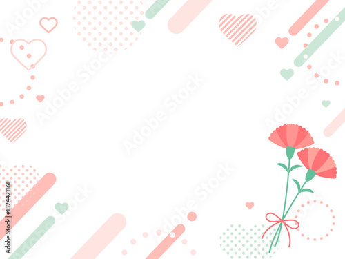 母の日・カーネーションとハートのポップなフレーム