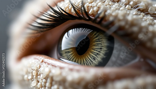 A Mesmerizing Hazel Eye, Framed By Long Dark Lashes And Sparkling Beige Accents, Reveals A Captivating Depth And Mysterious Allure With Soft, Close-up Focus