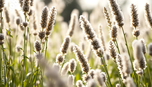 Serene Field Of Soft, Fluffy Wildflowers Bathed In Warm, Golden Sunlight, Swaying Gently In A Summer Breeze