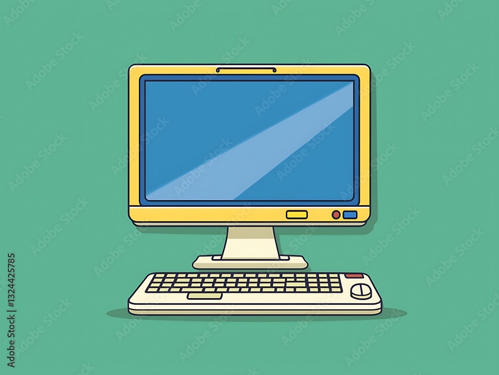 Retro Computer Desktop for Green Background.