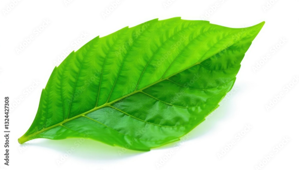Obraz premium Delicate green leaf isolated on white background, green, nature, botanical