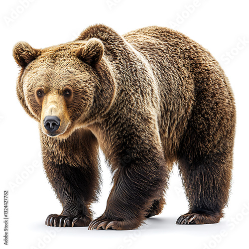 Wallpaper Mural A majestic brown bear stands powerfully its thick fur detailed against a stark white background highlighting its impressive physique. Torontodigital.ca