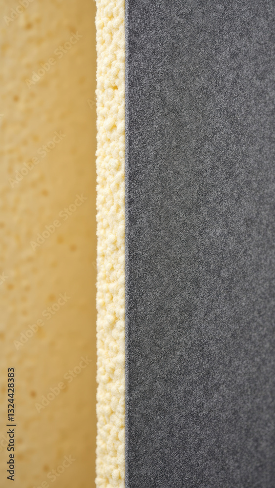Fototapeta premium Close-up view of acoustic foam panels with different colors, highlighting the texture and appearance of soundproofing material.