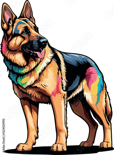 Playful German Shepherd Dog Standing on the Floor Happily