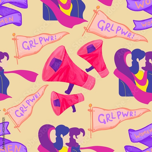 seamless pattern with women in power