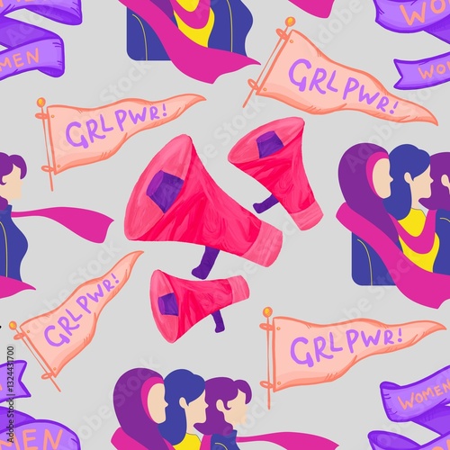 seamless pattern with women in power