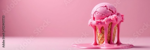 Wallpaper Mural Frozen pink ice cream begins to melt rapidly on cone, melting, drips, warm Torontodigital.ca