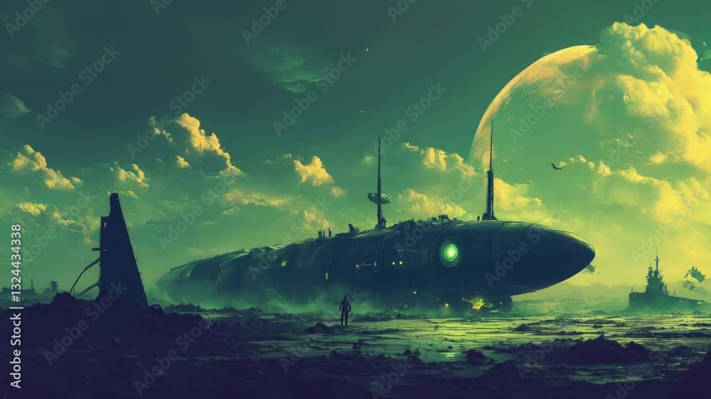 Spaceship Landing on Alien Planet: A Futuristic Scene