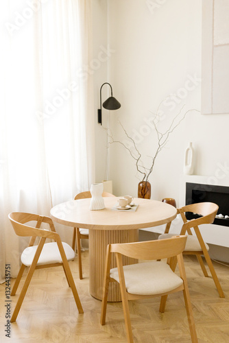 Round wooden table and chairs