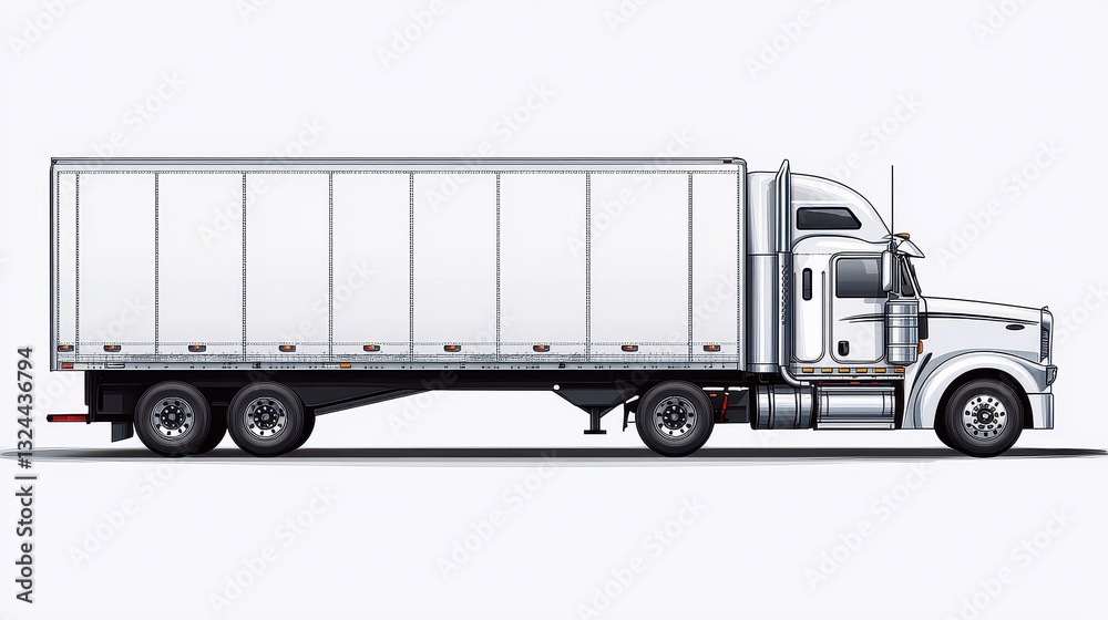 White Semi-Truck Side View Illustration White Semi-Truck Side View Illustration