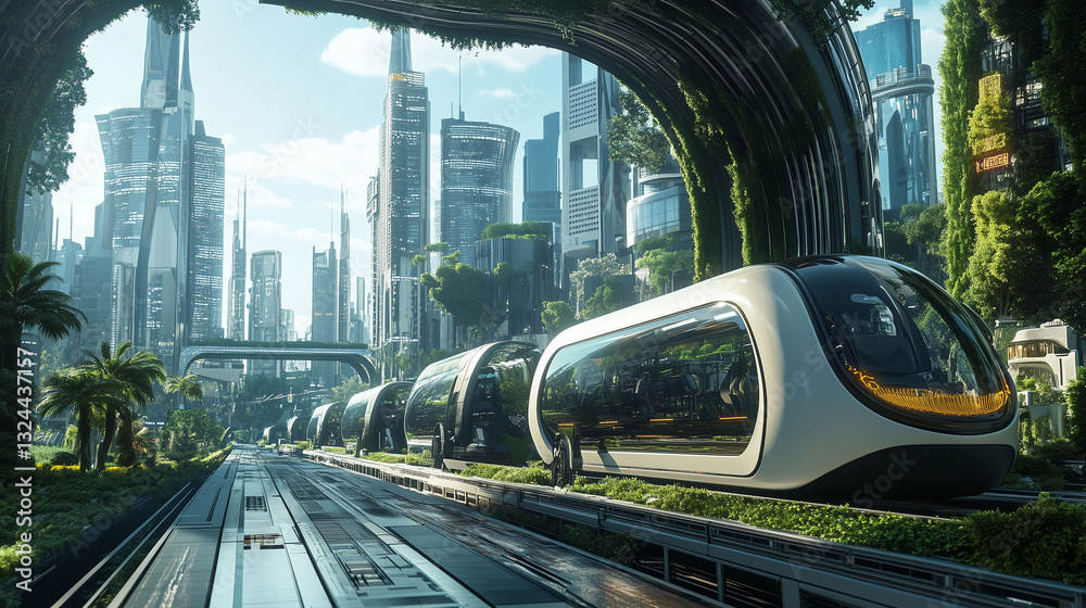 Fototapeta premium Green Energy-Powered Futuristic Vehicles in a Clean-Tech Metropolis