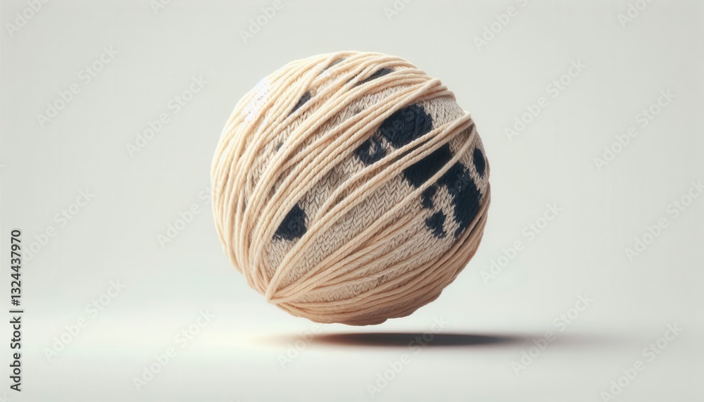 Dynamic floating yarn ball studio setting 3d rendering minimalist design close-up view Dynamic floating yarn ball studio setting 3d rendering minimalist design close-up view