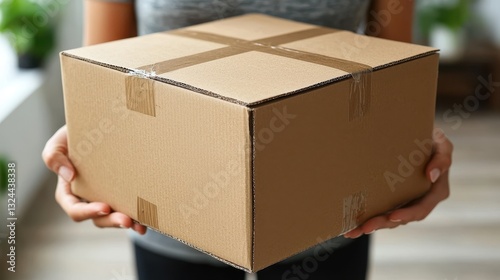 Woman holding package, home delivery