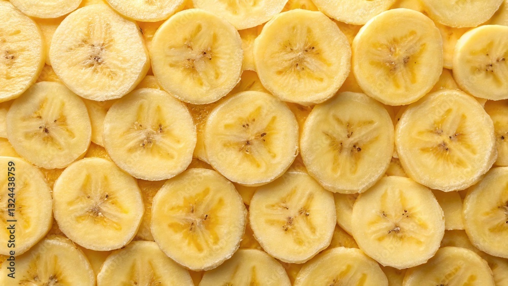 Close-up of banana slices creating a natural, organic texture, ideal for backgrounds, healthy eating, and food ingredient visuals Close-up of banana slices creating a natural, organic texture, ideal for backgrounds, healthy eating, and food ingredient visuals