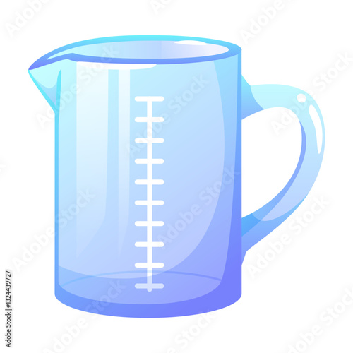 Empty glass measuring cup, glassware, transparent cup with measurement scale. Kitchen utensils, cooking utensils, for calculating the amount of products. Vector illustration on a white background.