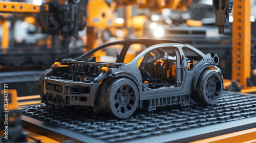 3d prototyping and 3d printing of a car, automobiles at a large industrial 3d printer. Automobile manufacturing.