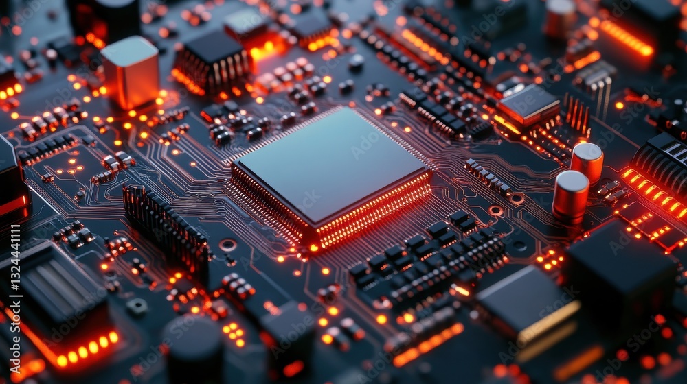 The modern printed-circuit board with electronic components The modern printed-circuit board with electronic components