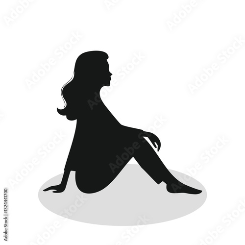 Black silhouettes of women sit leaning on the arm on a white background vector illustration