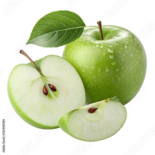 green apple isolated. Fresh Green Apple. Green apple in natural light, Granny Smith.