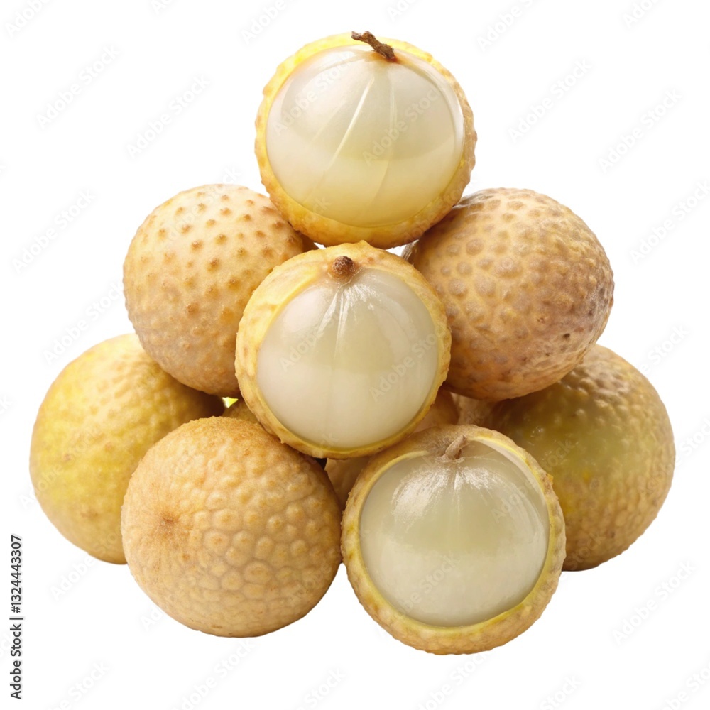fresh langsat fruit with peeled translucent flesh isolated fresh langsat fruit with peeled translucent flesh isolated