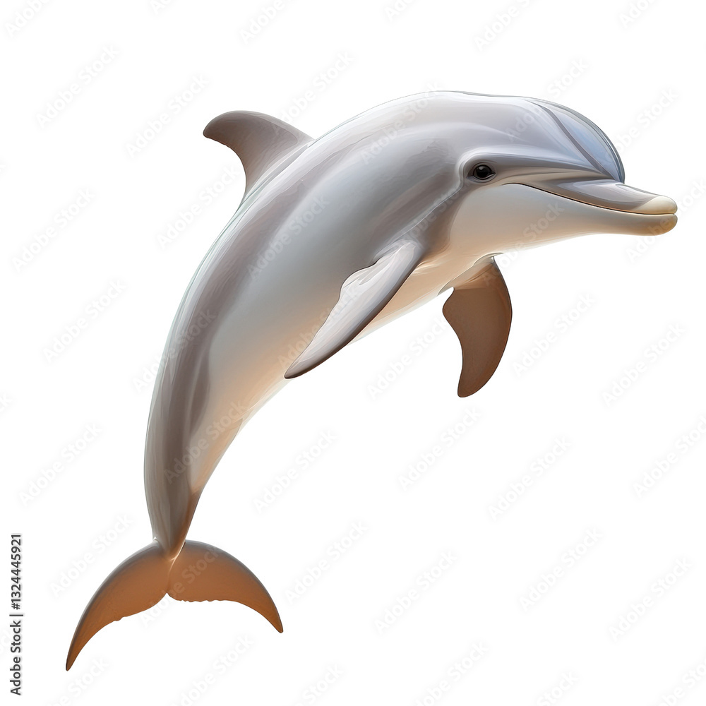 Obraz premium Majestic dolphin swimming gracefully in crystal clear ocean waters under bright sunlight and clear blue skies isolated on a white background.