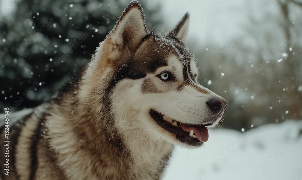 Naklejka premium Husky dog in winter snow