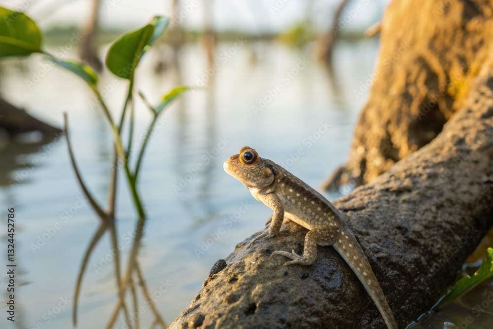 Obraz premium Exploring wildlife a close-up of a frog on a tree branch wetland ecosystem nature photography serene environment eye-level perspective biodiversity awareness