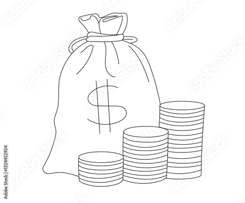 drawing lines of A Bag of Money and Coins