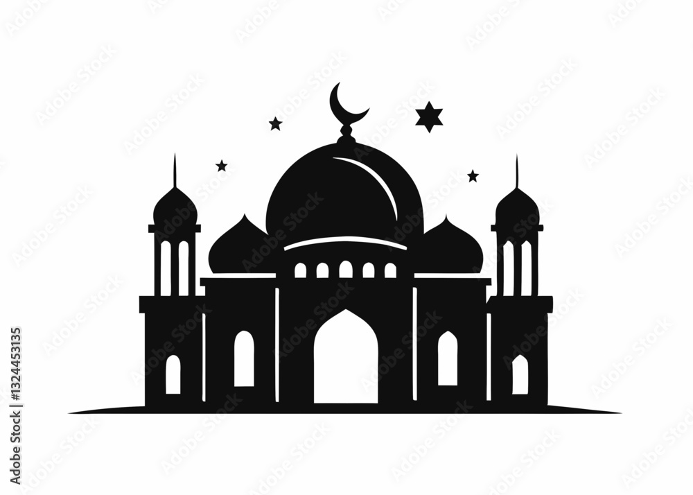 Simple black and white illustration of a mosque. Simple black and white illustration of a mosque.