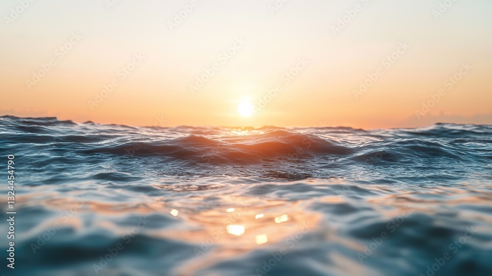 Obraz premium Sunset over ocean waves beachfront view nature photography serene environment tranquil concept