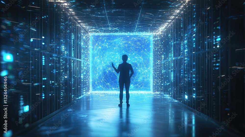 The concept of smart city big data connectivity. A blue holographic portal. The concept of smart city big data connectivity. A blue holographic portal.
