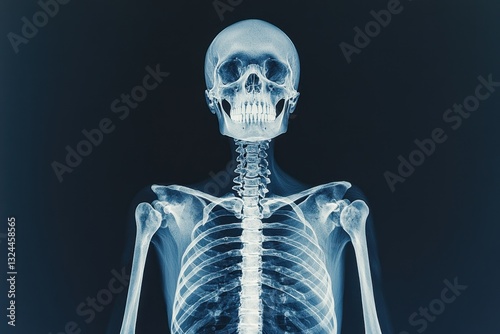 This photo captures a detailed xray image of a human skeleton showcasing the intricate structure and arrangement of bones within the body D Xray projection of the human skeleton .