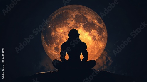 a silhouette of lord hanuman sitting in front of the moon