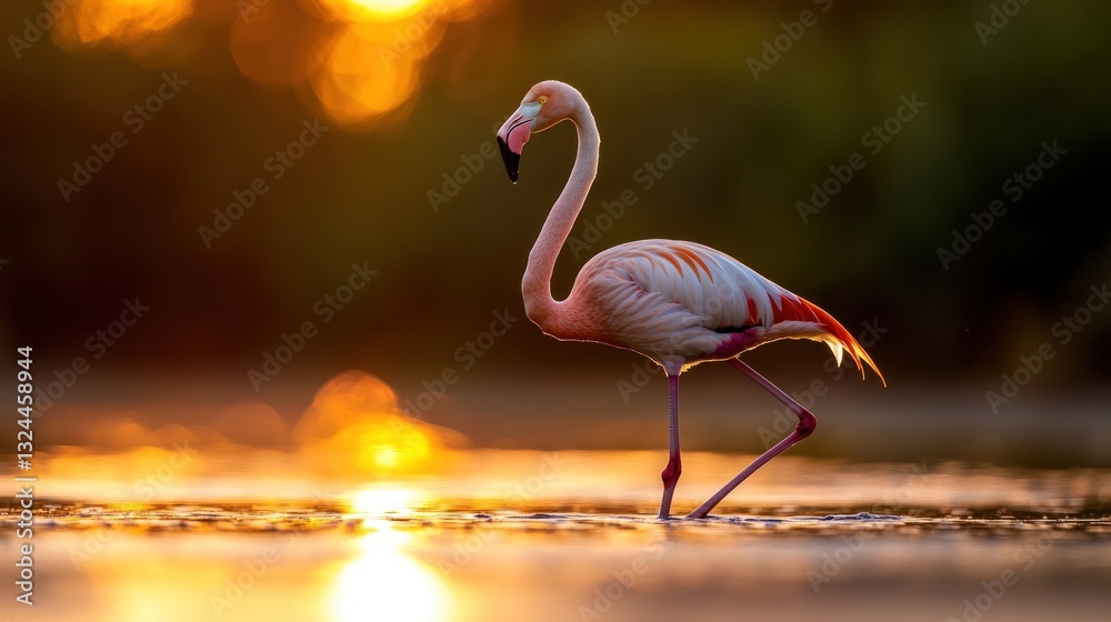 Fototapeta premium Flamingo at sunset