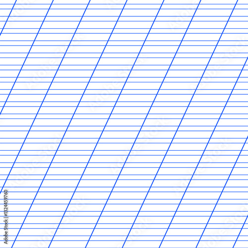 Graph paper. Printable lined grid paper with color horisontal, diagonal lines. Geometric pattern for school, oblique notebook. Realistic lined paper blank. Exercise page for calligraphy.