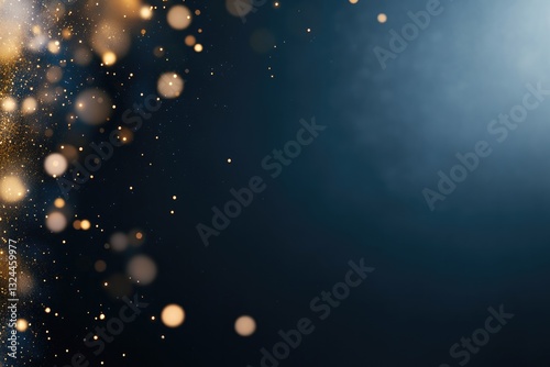 soft-focus bokeh background with golden ambient lights fading into deep midnight blue at edges