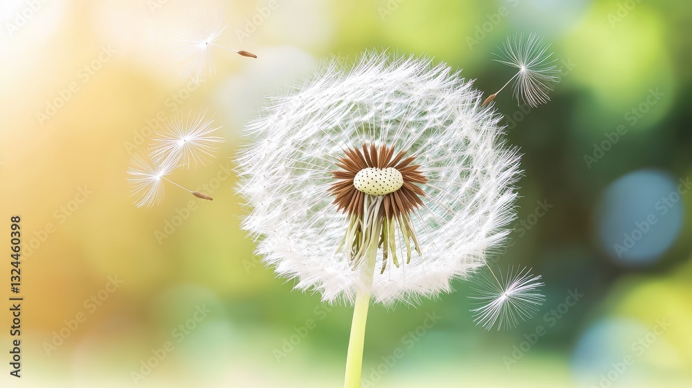 Obraz premium Graceful Dandelion Releases Seeds Into Sunlit Air