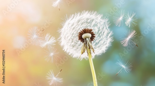 Soft Breeze Lifting Dandelion Seeds Into The Air