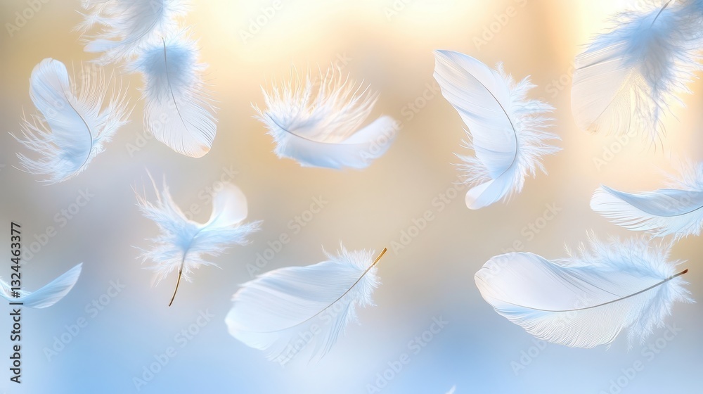 Naklejka premium Delicate Blue Feathers Float In A Tranquil Scene