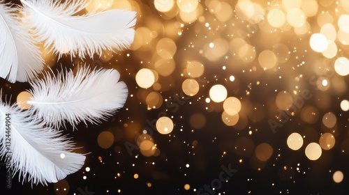 Elegant White Feathers With Golden Sparkling Highlights photo